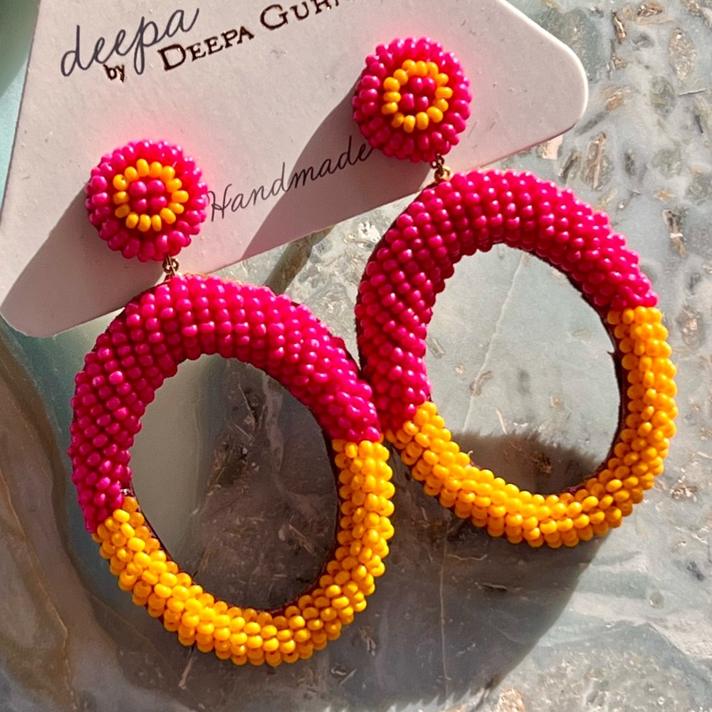 NWT Deepa Gurnani Beaded Hoop Earrings